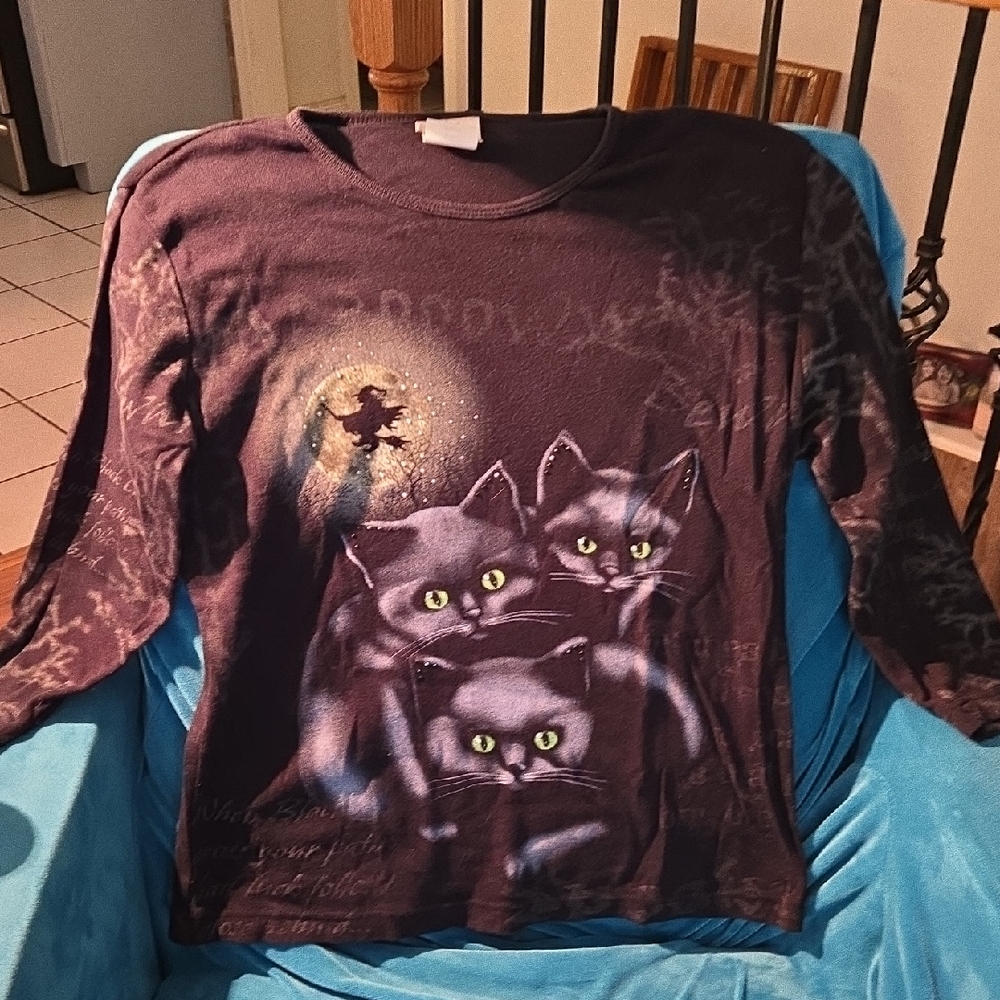 Halloween Black Cat Graphic Womens Shirt